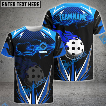 BlueJose Pickleball Blue Fire Lightning Personalized Name, Team Name Unisex Shirt
