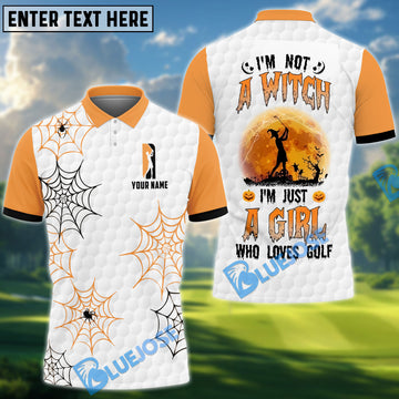 BlueJose I'm Not A Witch I'm Just A Girl Who Loves Golf Shirt, Custom Name Golf 3D Shirts