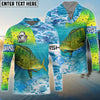 Bluejose Custom Mahi Mahi Fishing Green Scales Blue Sea Wave Camo Tournament Fishing Jersey