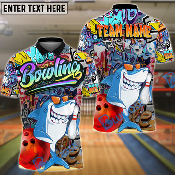 BlueJose Bowling Graffiti-Style Shark Customized Name, Team Name 3D Shirt