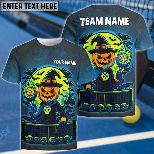 BlueJose Halloween Pumpkin Pickleball Witch Customized Name & Team Name 3D Shirts