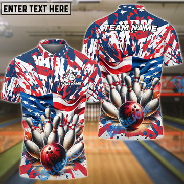 BlueJose Bowling US Flag Colorful Customized Name, Team Name 3D Shirt