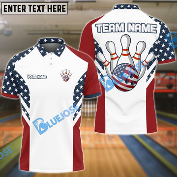 BlueJose Bowling US Flag Customized Name, Team Name 3D Shirt
