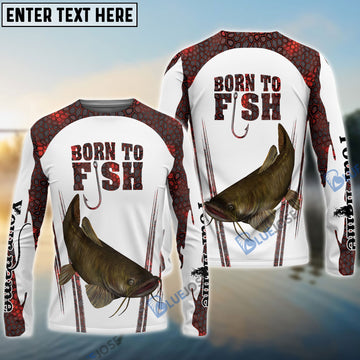 Bluejose "Born To Fish" Catfish Fishing Red Camo Custom Name Fishing Shirts
