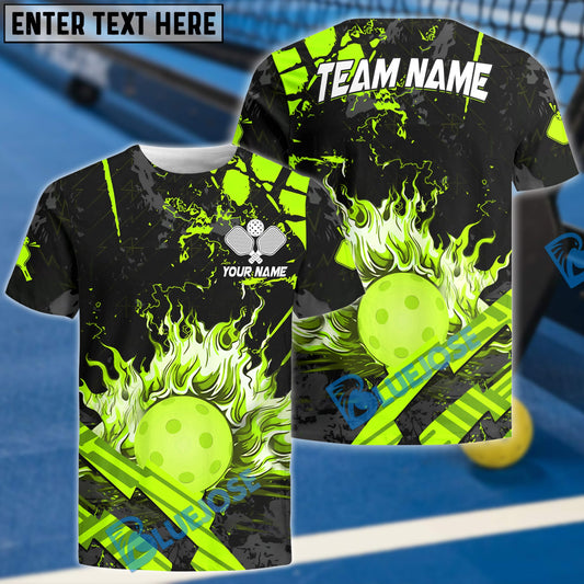 BlueJose Pickleball Grunge Flame Personalized Name, Team Name Unisex Shirt (4 Colors)