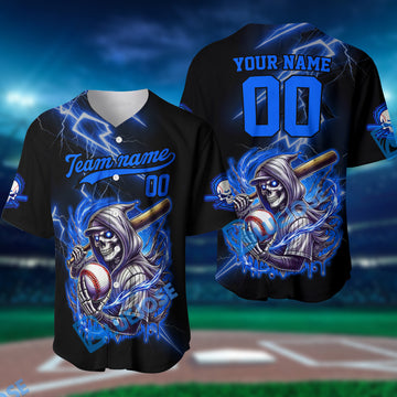 BlueJose Baseball Grim Reaper Pattern Multicolor Customized Name, Team Name 3D Baseball Jersey (4 Colors)