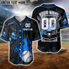 BlueJose 3D Skull Flame Baseball Jersey, Personalized Team Name & Number (4 Color Options)