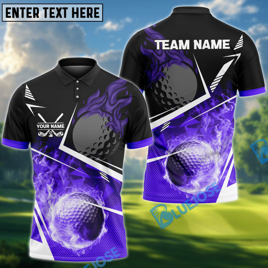 BlueJose Golf Ball Flame Pattern Multicolor Options Customized Name, Team Name 3D Shirts (4 Colors)