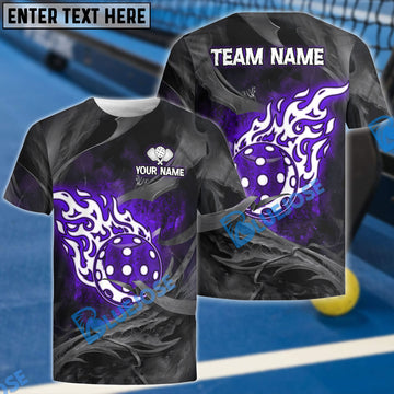 BlueJose Pickleball Ball Fire Flame Customized Name 3D Shirt (4 Colors)