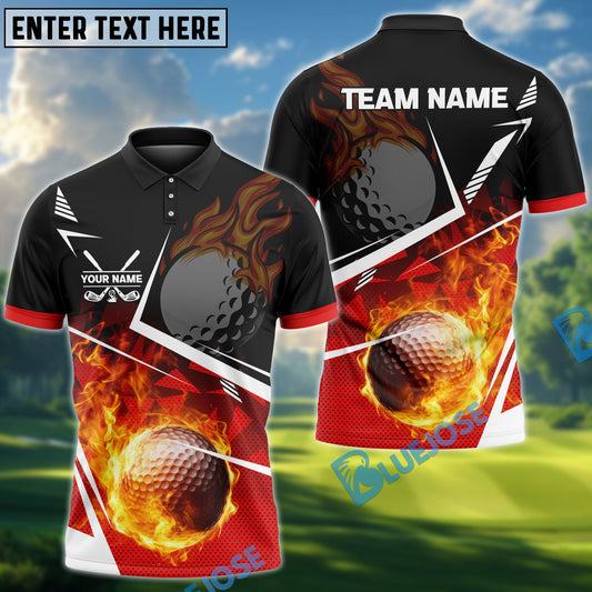 BlueJose Golf Ball Flame Pattern Multicolor Options Customized Name, Team Name 3D Shirts (4 Colors)