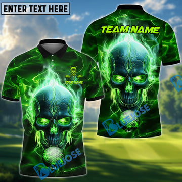 BlueJose Golf Skull Ball Fire Pattern Customized Name, Team Name 3D Shirts (4 Colors)