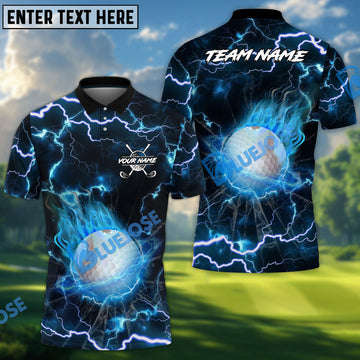 BlueJose Golf Ball Thunder Pattern Customized Name, Team Name 3D Shirts (4 Colors)