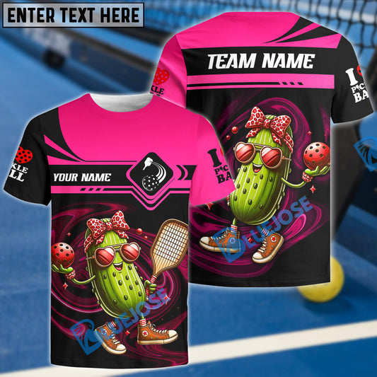 BlueJose Pink Love Pickleball Funny Customized Name 3D Shirt (4 Colors)