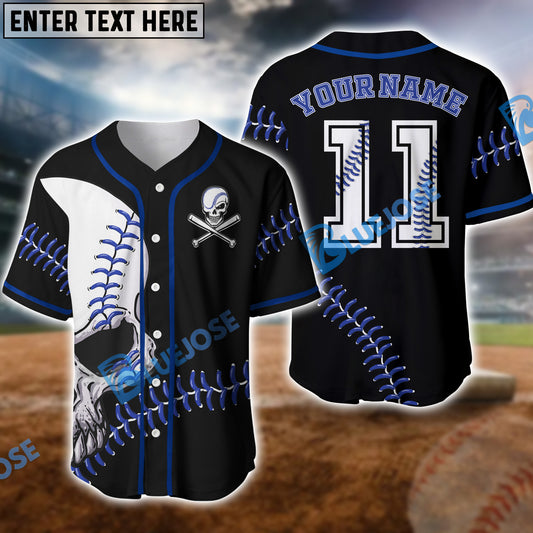 BlueJose Skull Baseball Jersey Personalized Team Name & Number 3D Shirt (4 Color Options)