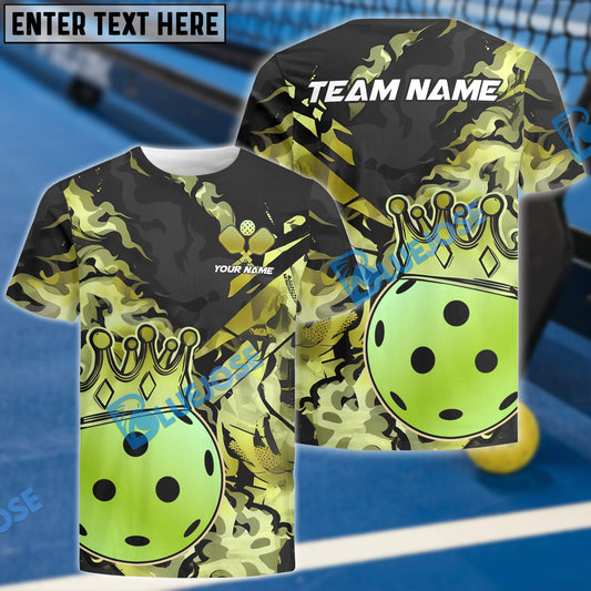 BlueJose Pickleball King Crown Golden Pattern Personalized Name, Team Name Unisex Shirt (4 Colors)