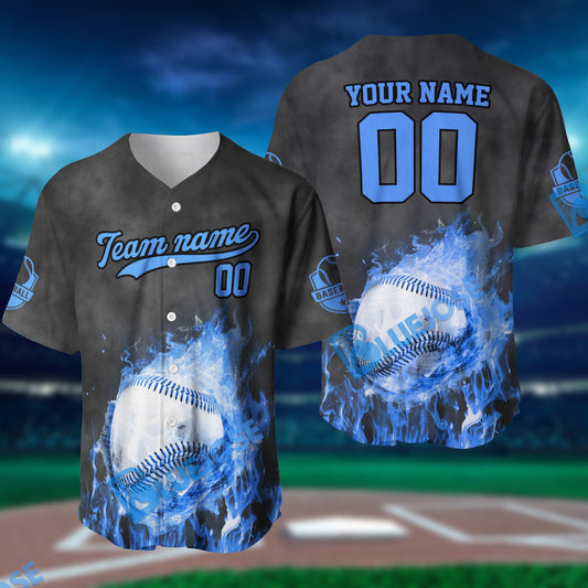 BlueJose Fireball Baseball Pattern Multicolor Option Customized Name, Team Name 3D Baseball Jersey (4 Colors)