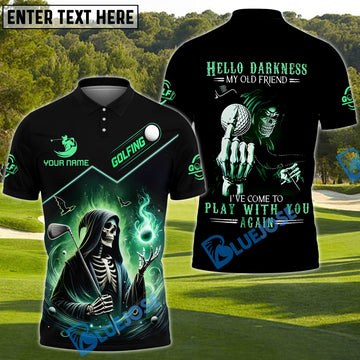 BlueJose Grim Reaper Golf Shirt – "Hello Darkness" Custom Name, Team Name 3D Shirts