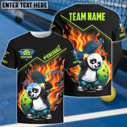 BlueJose Pickleball Flaming Panda Customized Name & Team Name 3D Shirts