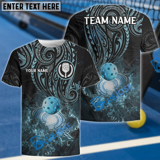 BlueJose Personalized Name and Team name Black And Blue Tribal Pickleball 3D Shirt