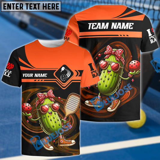 BlueJose Pink Love Pickleball Funny Customized Name 3D Shirt (4 Colors)