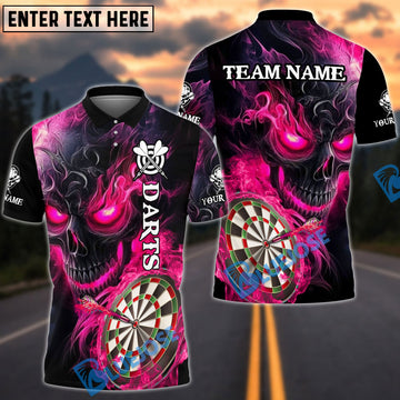 BlueJose Darts Flame Skull Pattern Personalized Name, Team Name Shirt (4 Colors)