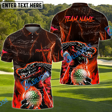 BlueJose Alligator Golf Flame Customized Name, Team Name 3D Shirts (4 Colors)