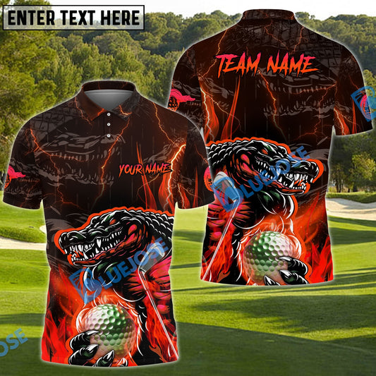 BlueJose Alligator Golf Flame Customized Name, Team Name 3D Shirts (4 Colors)