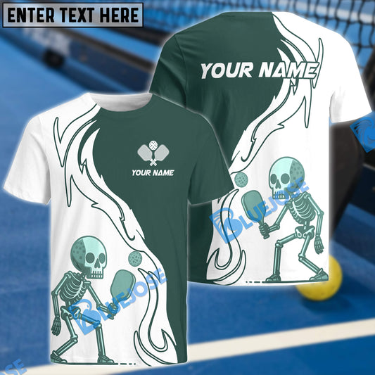 BlueJose Pickleball Skeleton Customized Name 3D Shirt (4 Colors)