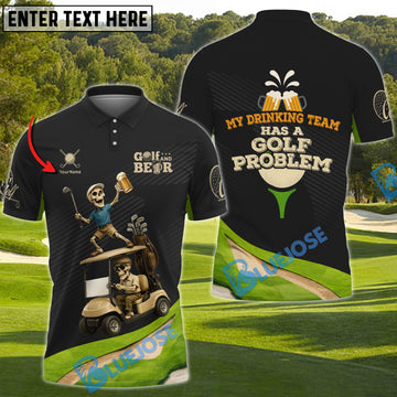 BlueJose Golf And Beer Grim Reaper Golf Polo Shirt, Custom Name & Team Name 3D Shirts