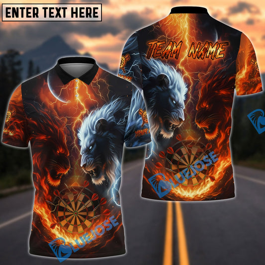 BlueJose Darts Lion Fire vs Ice Design Personalized Name, Team Name Unisex Shirt (4 Colors)