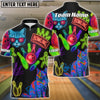 BlueJose Bowling And Pins Neon Cat Pattern Customized Name, Team Name 3D Shirt (4 Colors)