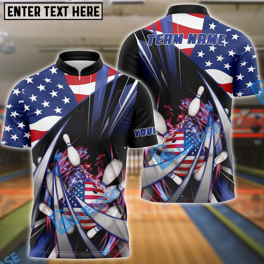 BlueJose Bowling Patriotic Stars Stripes Strike Burst Personalized Name, Team Name 3D Shirt