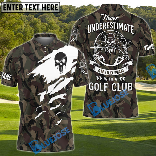 BlueJose Golf Skull Camo Never Underestimate An Old Man With A Golf Club Personalized Name, Team Name 3D Shirt