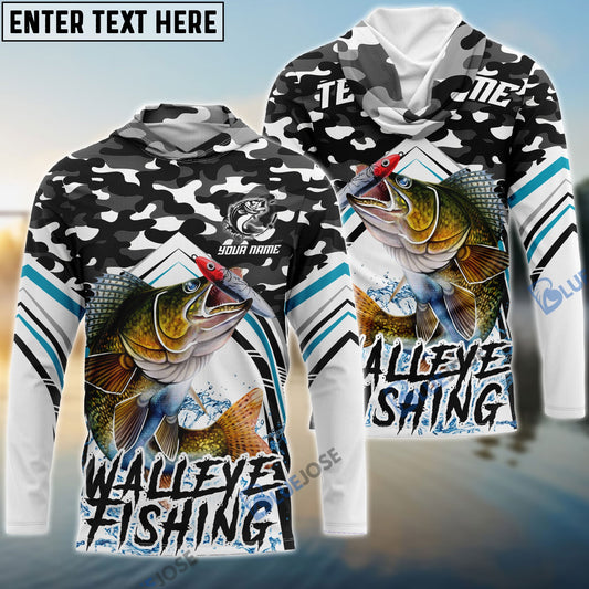 Bluejose Walleye Fishing Black Camo Sport Custom Name & Team Name 3D Shirts