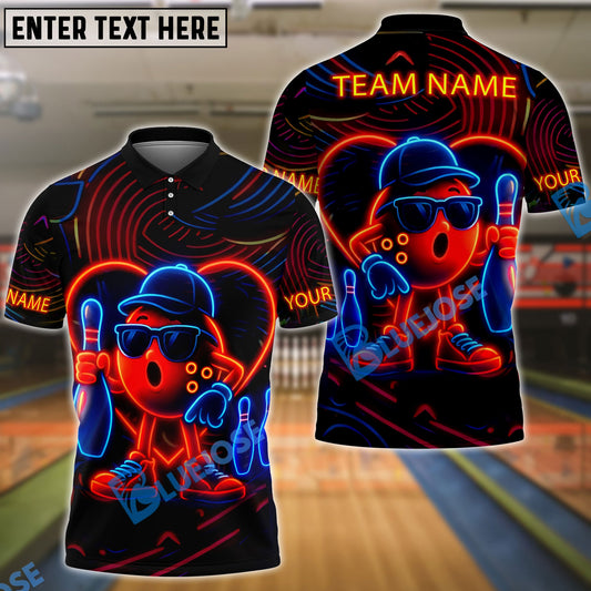 BlueJose Bowling Ball & Pins Neon Funny Customized Name, Team Name 3D Shirt (4 Colors)