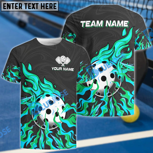 BlueJose Pickleball On Fire Personalized Name, Team Name Unisex Shirt (4 Colors)