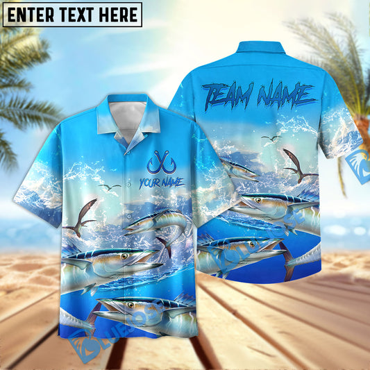 BlueJose Wahoo Fishing Seabird Sunset Personalized All Over Print 3D Hawaiian Shirt