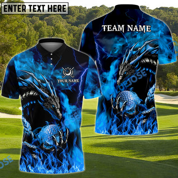 BlueJose Dragon Golf Fire Lightning Shirt Customized Name, Team Name 3D Shirts (4 Colors)