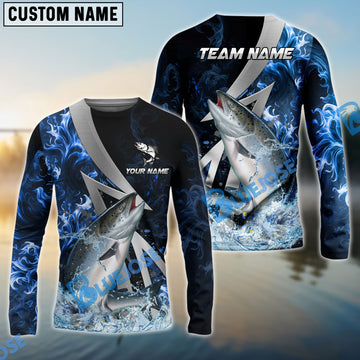 Bluejose Salmon Fishing Blue Fire Splash Custom Name & Team Name 3D Shirts