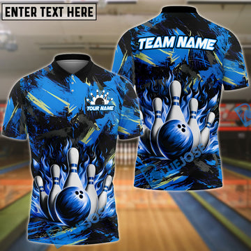 BlueJose Bowling And Pins Neon Flame Customized Name 3D Shirt (4 Colors)