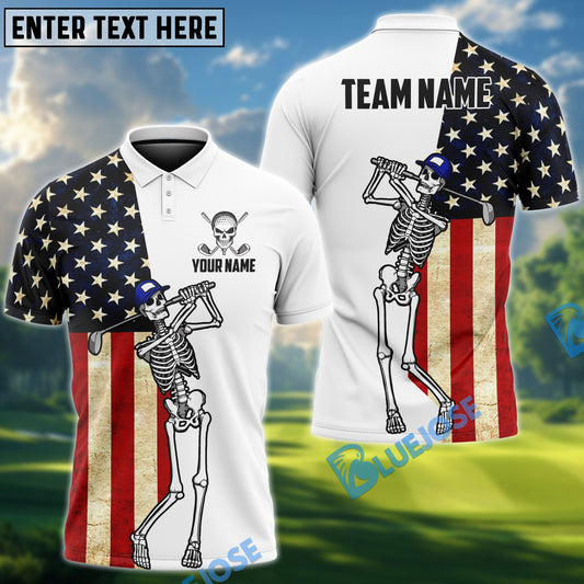 BlueJose Skeleton Golf Flag Options Personalized Name, Team Name 3D Shirt (4 Colors)