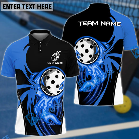 BlueJose Pickleball Curved Flame Personalized Name, Team Name Unisex Shirt (4 Colors)