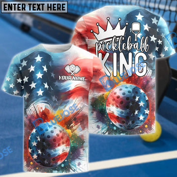 BlueJose Pickleball Watercolor Effect USA Flag Personalized Name, Team Name Unisex Shirt