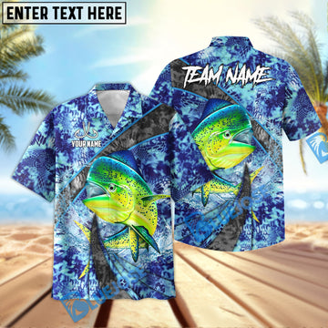 BlueJose Mahi Mahi Fishing Wave Rider Personalized All Over Print 3D Hawaiian Shirt
