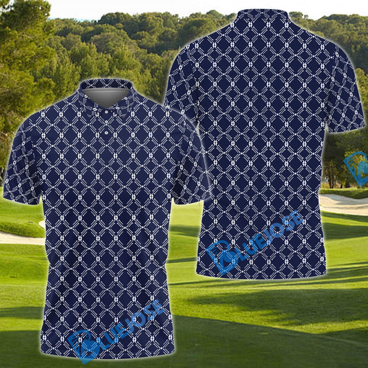 BlueJose Golf Retro White Grid Pattern Customized Name, Team Name 3D Shirt