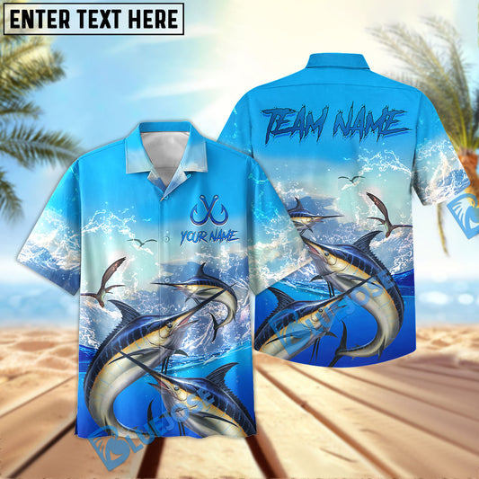 BlueJose Marlin Fishing Seabird Sunset Personalized All Over Print 3D Hawaiian Shirt
