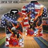 BlueJose Bowling And Pins Flame Eagle American Flag Customized Name, Team Name 3D Shirt (4 Colors)