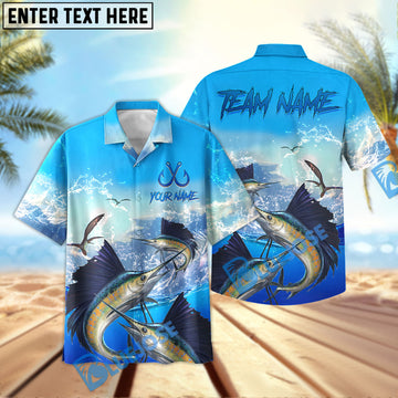 BlueJose Sailfish Fishing Seabird Sunset Personalized All Over Print 3D Hawaiian Shirt