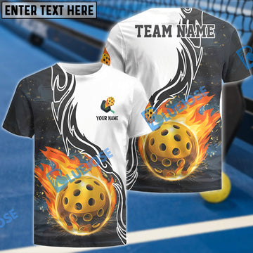 BlueJose Flaming Pickleball Fireball Custom Name & Team 3D Shirt (4 Colors)