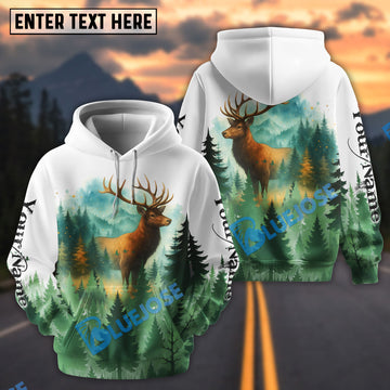 BlueJose White Deer Hunting Watercolor Art Personalized Name Hoodie For Hunting Lover
